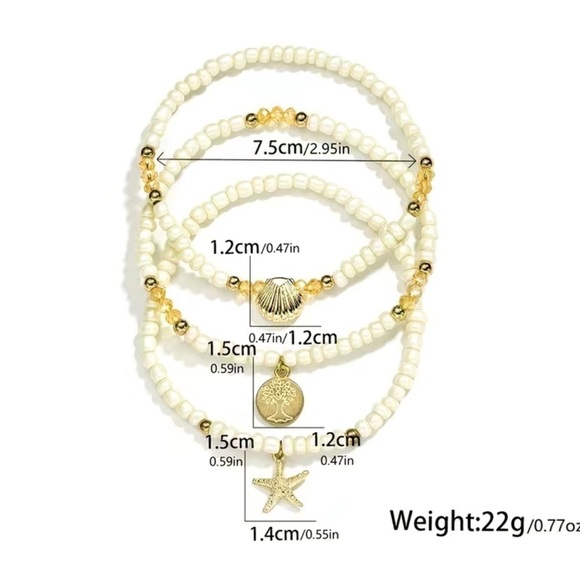 3pcs Ocean Style Bead, Tree Of Life, Starfish, Shell, Multi-layer Women's Anklet - Picture 4 of 6